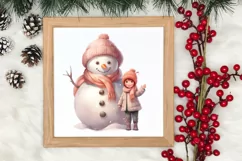 Pink Christmas Snowman Clipart, Christmas PNG Product Image 3