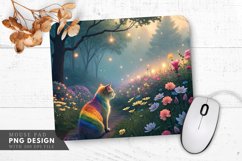 Serene Rainbow Cat in a Mystical Garden Mouse Pad PNG Design Product Image 1