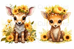 Sunflowers, deer, Ephemera, PNG, watercolor, Clipart Product Image 3