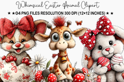 Whimsical Easter Animal Clipart Watercolor Easter Bunny PNG Product Image 1