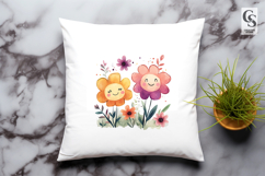 Cute Smiling Flower Watercolor Clipart PNG Product Image 3