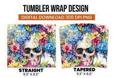 Skull and flower watercolor tumbler wrap sublimation Product Image 3