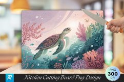 Turtle Gliding Through Vibrant Underwater Cutting Board PNG Product Image 1