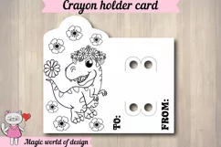Dinosaur wreath of flowers on the head, crayon holder card Product Image 2