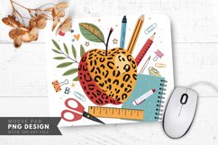 Leopard Spotted Apple Design with School Tools Mouse Pad PNG Product Image 1
