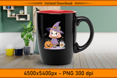 Kawaii Witch Girl with Pumpkin Mug Sublimation PNG Product Image 3