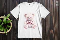 Pastel Watercolor Teddy Bear With Bow Clipart PNG Product Image 3