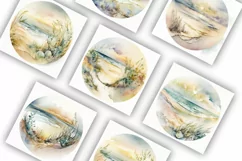 Beach Scene Rounds | Watercolour Clipart JPG Product Image 3
