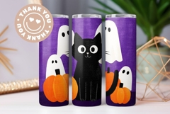 Cartoon Halloween Cat Backgrounds, Halloween Pumpkins Print Product Image 3