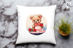 Cute Teddy Bear With Roses Clipart Sublimation PNG Product Image 3