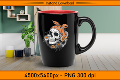 Grunge Skull with Orange Bandana and Daisies PNG Product Image 3