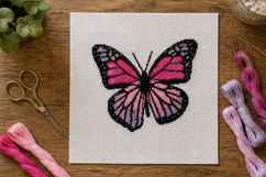 Cross stitch butterfly pattern, pink aesthetic embroidery Product Image 3