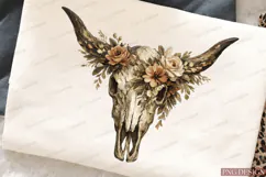 Boho Floral Cow Skull PNG Design | Western Bull Skull Sublim Product Image 4