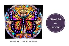 Stained Glass Butterfly Tumbler Wrap PNG, Butterfly PNG Product Image 3