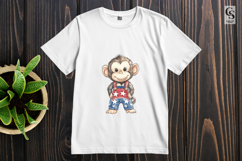 Cute Monkey Patriotic Overalls Watercolor Clipart PNG Product Image 3