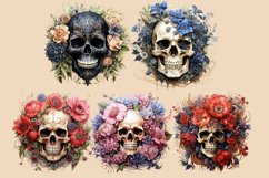 10 Skulls with Flowers Clipart PNG Product Image 3