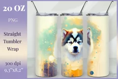 Watercolor Dog Sublimation Tumbler Wrap | 20 oz Straight Png Product Image 1