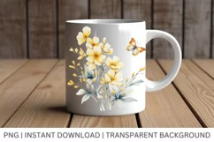 Yellow flower clipart, Watercolor butterfly Garden clipart Product Image 3