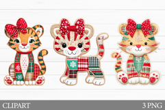 Christmas Tiger Clipart. Patchwork Christmas Clipart Product Image 1