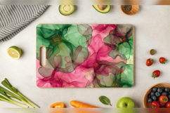 Pink &amp; Green Alcohol Ink Flowers Cutting Boards sublimation Product Image 3
