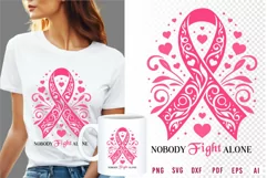 Pink Breast Cancer Ribbon with floral and Heart SVG Designs Product Image 2