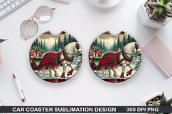 White horse Car Coaster Sublimation| Christmas Coaster PNG Product Image 1