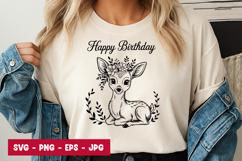 Cute Baby Deer Happy Birthday SVG PNG Product Image 1