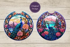 Peacock Car Coaster PNG, Stained Glass Peacock Sublimation Product Image 3