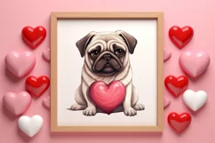 Cute Pug Puppy Valentine Clipart, Valentines Clipart Product Image 3