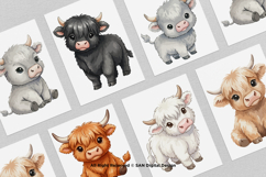 15 Bundle Watercolor Baby Highland Buffalo Cow Horn Farm Product Image 3
