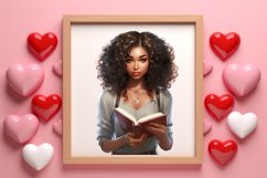 Valentines Day Bookworm African Girl Clipart Product Image 3