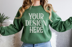 Military Green Gildan 18000 Mockup, Sweatshirt Crewneck Mock Product Image 1