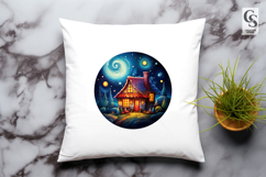 Starry Night Cottage Clipart Sublimation PNG Product Image 3