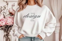 White Sweatshirt Mockup Photo 4 Designs, Woman Sweatshirt Product Image 3