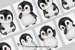 15 Bundle Watercolor Baby Penguin Cute Kids Pose Ice White Product Image 3