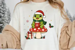 Cute Christmas Frog PNG, Cottagecore Mushroom Frog Sublimati Product Image 5