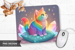 Crystal Bed Rainbow Cat Mouse Pad PNG Design Product Image 1