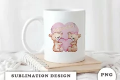 Watercolor Valentine Teddy Bears PNG Product Image 3