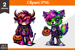 Creepy Cute Halloween clipart, Halloween Highland Cow Dog Product Image 1