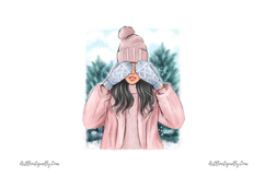 Cozy Girl with Mittens PNG Set, Winter Woman Illustration Product Image 2