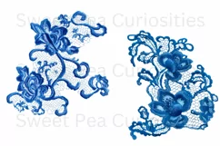 Embroidery, Flowers, Lace, Elements, Clipart, Blue, PNG Product Image 3