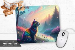 Starlit Rainbow Cat Aurora Borealis Mouse Pad PNG Design Product Image 1