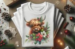 Highland Baby Cow Christmas Flowers Clipart Product Image 3