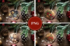 Watercolor Santa Sleigh Ornaments, Winter Round Ornament PNG Product Image 3