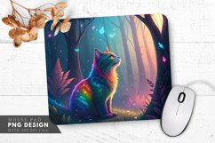 Enchanted Rainbow Cat Glowing Forest Mouse Pad PNG Design Product Image 1