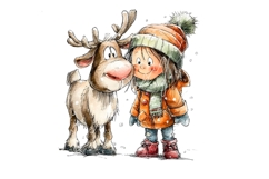 15 PNG Whimsical Cute Christmas Girl and Reindeer clipart Product Image 2