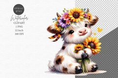 Highland calf clipart, Sunflowers sublimation Product Image 1