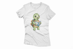 Cute Turtle Reading a Book with Backpack Watercolor PNG Product Image 4