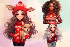 Cute Christmas Little Girl Sublimation Clipart, Christmas Product Image 4