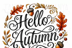 Hello Autumn Digital Print, Cozy Fall Vibes PNG, Vintage Product Image 3